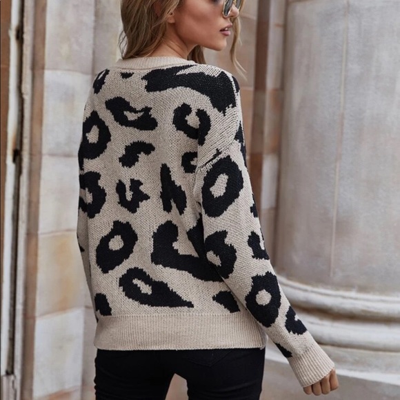 Leopard print sweater classic fall winter knit - Picture 3 of 3